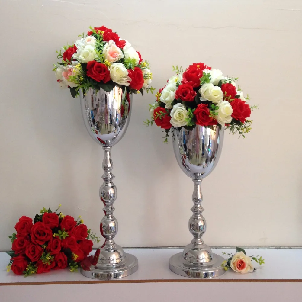 

Free Shipping 53cm 20.8inch Express free shipping 10pcs/lot silver wedding table centerpiece flower vase