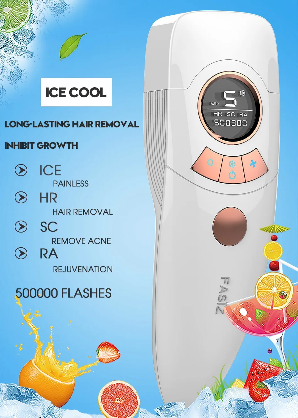 Эпилятор Fasiz Ice cool IPL, постоянное лазерное удаление волос с ЖК-дисплеем, лазерный триммер для бикини, фотоэпилятор