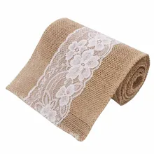 1 шт. мешковины кружева сзади нитей Обложка природные Гессе Джут Лен Лента Свадебная вечеринка украшения дома настольные флаг ремесла Декоративные