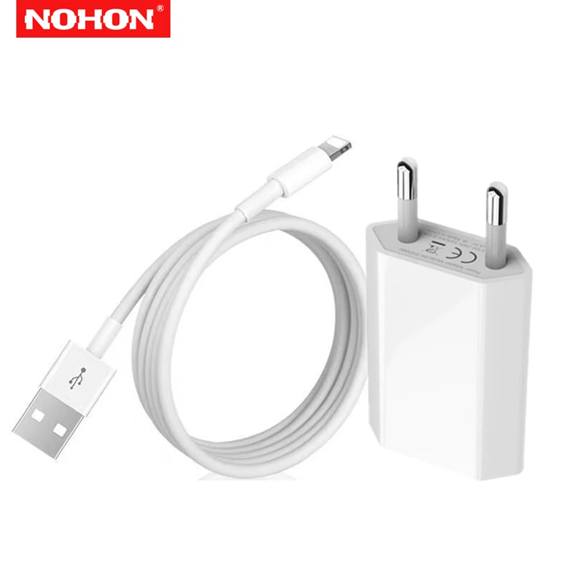 

NOHON 1A EU USB Charger + 1m USB Charging Cable for iPhone 6S 6 7 8 Plus X XS MAX XR 5S 5 Fast Wall Charger Adapter Data Cables