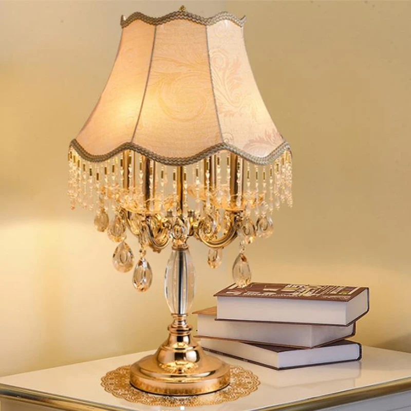 

European Style luxury LED crystal Table Lamps champagne gold table lights living room bedroom bedside villa crystal table lamps