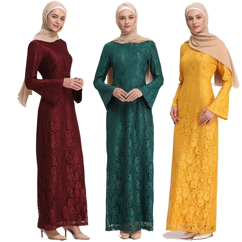 

2019 Lace Abaya Muslim dress Qatar UAE Turkey Islamic Arabic Hijab Dress Abayas For Women Dubai Evening Dresses Vestidos Elbise