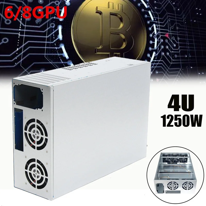 

6GPU 1250W Open Air Mining Frame Rig Graphics Case Tower 4U Crypto Coin For 6/8GPU Computer Case For BTC Mining Server for Fans