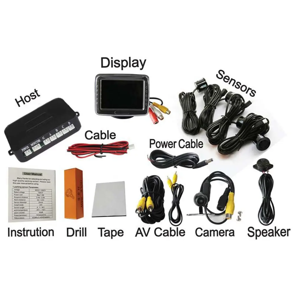 

Auto Car Reverse Assistance Radar Rearview Parking Sensors with Speaker Camera Sound Alert System Display Monitor
