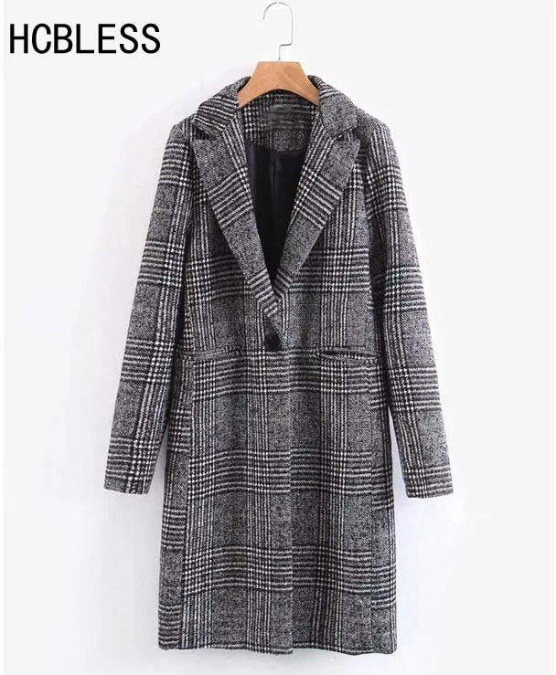

HCBLESS Women's Woolen Coat Autumn and winter new woolen lattice coat women long paragraph woolen coat