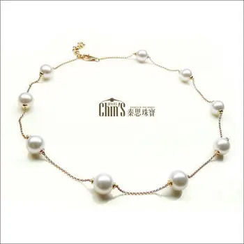 

8-8.5mm Round White Real Akoya Pearl Strand Necklace Solid 18K Yellow Rose Gold
