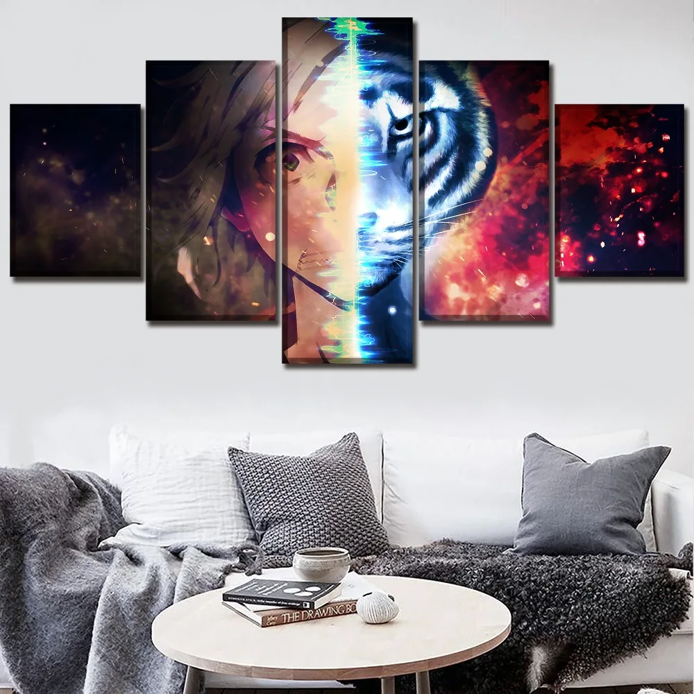Canvas Painting Wall Art Poster 5 Panel Anime Bungou Stray Dogs Modular Pictures For Living Room Home Decorative Framework