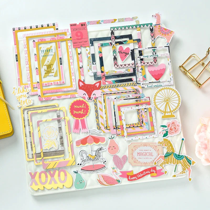 

KLJUYP 32pcs New Happy Photo Love Flowers Frames Cardstock Die Cut for DIY scrapbooking/photo album Decoration Crafts
