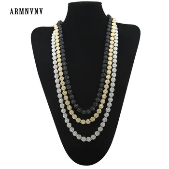 

Men's 1 Row Round Flower Model Necklace Iced Out Gold&Silver Color Hip Hop Bling Bling CZ Rhinestones Vintage Fashion Jewelry