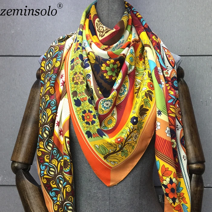 130*130 см бандана шелковый шарф для женщин цветочный Рисунок квадратные атласные шарфы модный бренд женский платок шали хиджабы