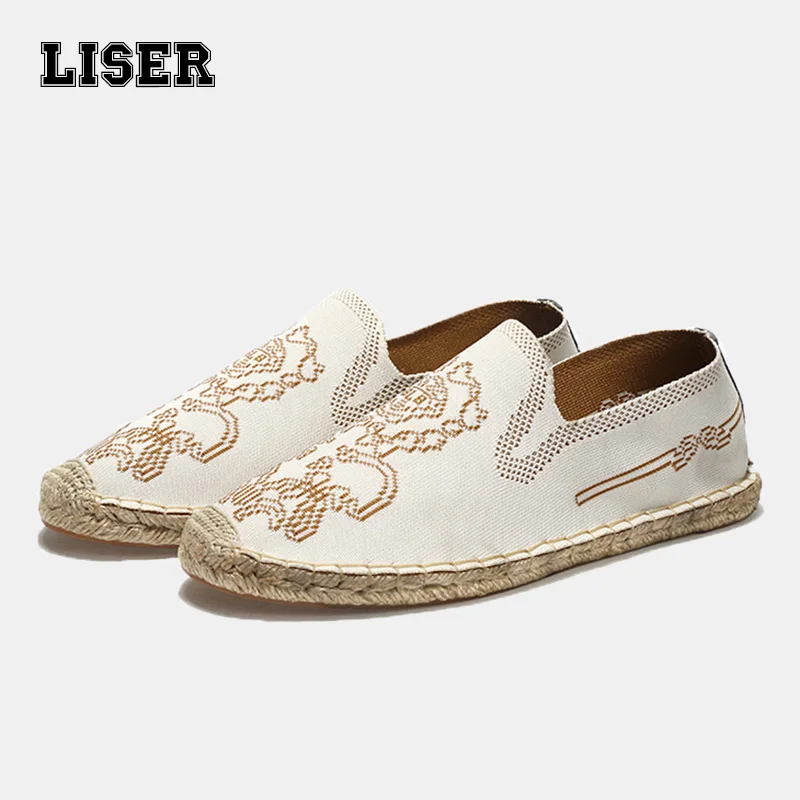 

2019 casual shoes men fashion espadrilles stretch fabric totems weaving light soft slip on flat vintage Bohemian beach fisherman