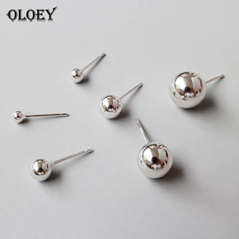 

OLOEY Genuine 100% 925 Sterling Silver Stud Earrings for Women Korean Style Minimalist Round Beads Earring Fine Jewelry YME271