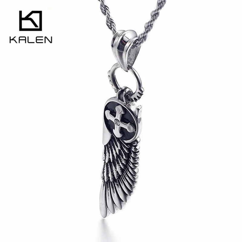 

Kalen Vintage Feather Necklace For Men Stainless Steel Cross Feather Pendant Necklace Male Jewelry For Boy Friend