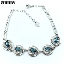 Zhhiry натуральный сапфир, драгоценный камень браслет из стерлингового серебра 925 пробы женские каменные ювелирные изделия