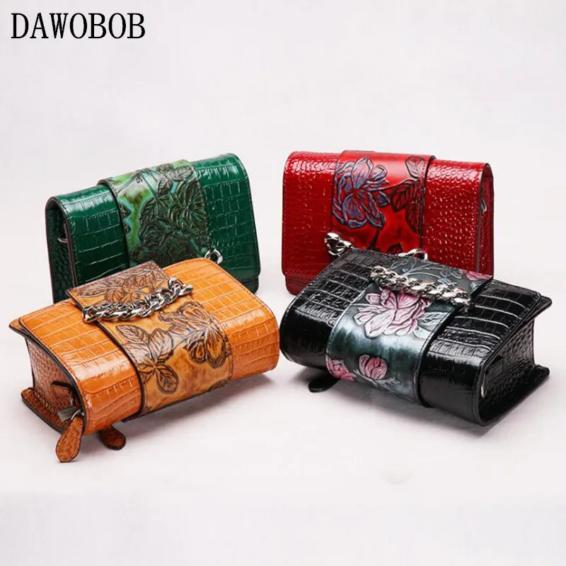

Casual Small Bag for Women Luxury Messenger Bags for Ladies Genuine Leather Shoulder Bags Crossbody Flower Handbag For Girls