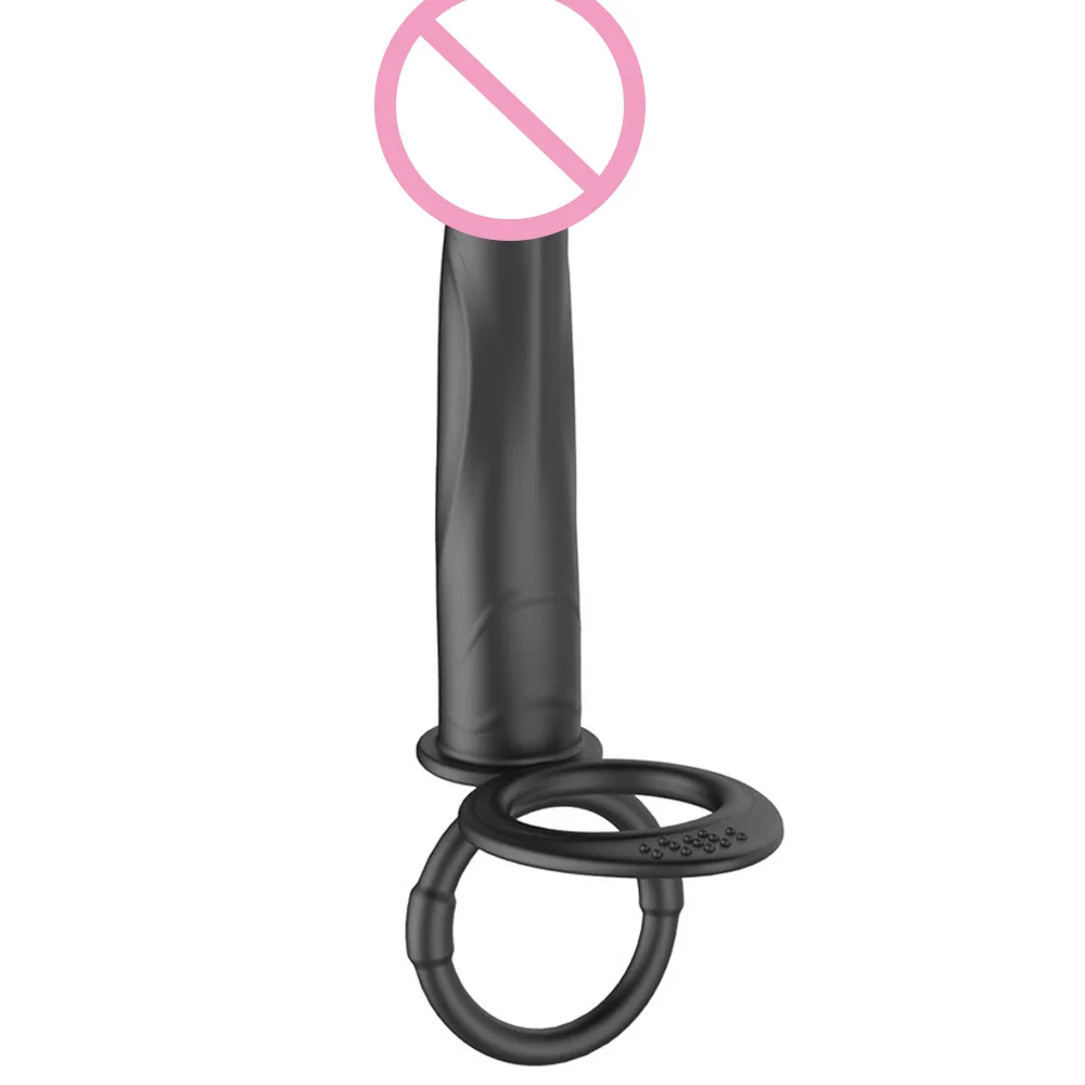 Vibrating Dildo with Penis Rings Strapon Phallus Double Penetration Vaginal Silicone Anal Plug Sex toys 2