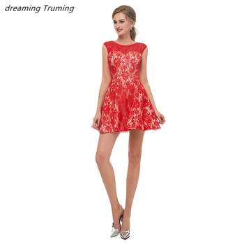 

1950s Red Short Cocktail Dresses 2019 Appliques Lace A Line See Through Elegant Women Formal Party Dress Robe De Cocktail