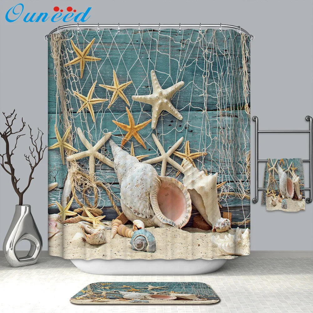 

Ouneed Shower Curtain lovely starfish pattern shower Curtain with Hooks beauty shell Waterproof Bathroom Shower Curtain 2019 HOT