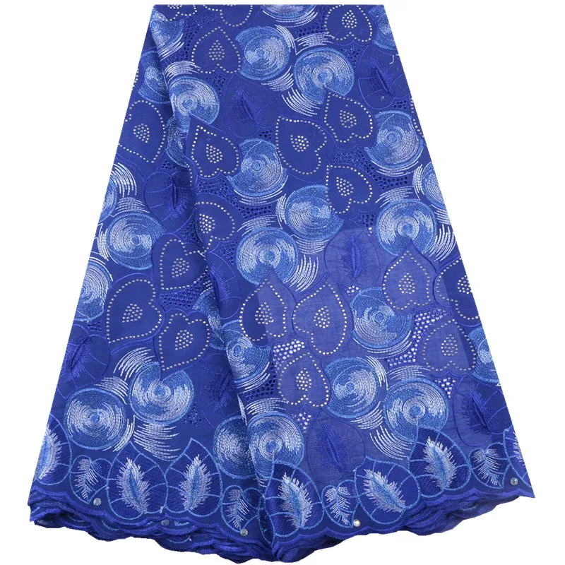 

Newest Blue 100% Cotton Swiss Voile Lace Fabric Hot Sale 5 Yard African Swiss Voile Laces In Switzerland With Stone For SewA1549