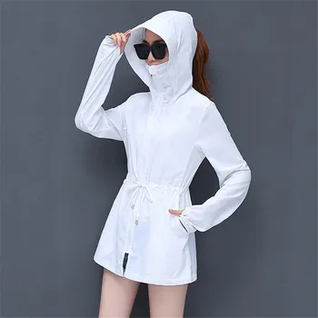 

Jacket Women White M-4XL Plus Size Riding Sunscreen Coat 2019 New Summer Korean Ultra-thin UV Protection Clothing Feminina LD921
