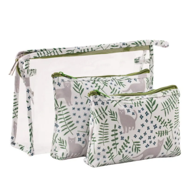 

3pcs/set Casual Women Travel Cosmetic Bag Transparent PVC Leather Zipper Makeup Case Organizer Storage Beauty Toiletry Case