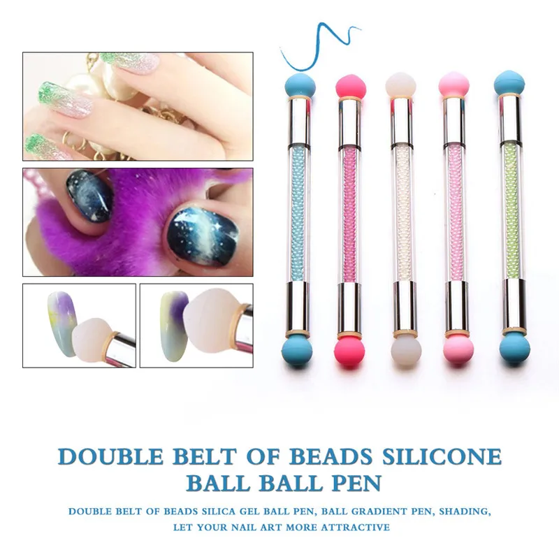 

New Glitter Powder Picking Dotting Gradient Pen Brush+2pc Silica Gel Double Head Set Nail Art Tools Nail Care manicure maquiagem