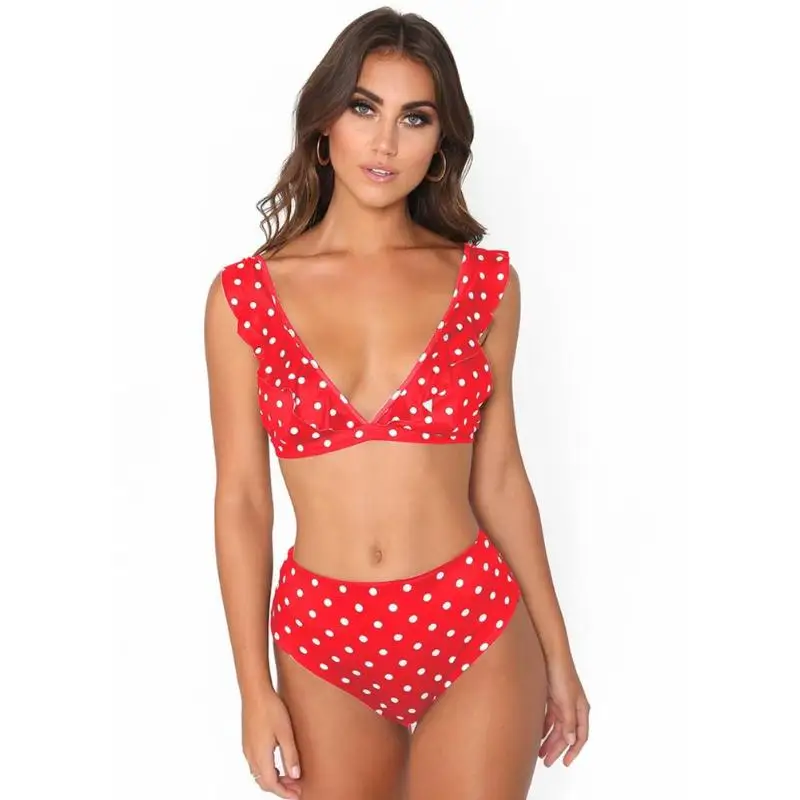 

2019 Sexy High Waist Bikini Women Swimwear Push Up Swimsuit Ruffle Bathing Suit Polka Dot Biquinis Summer Beach Wear Female