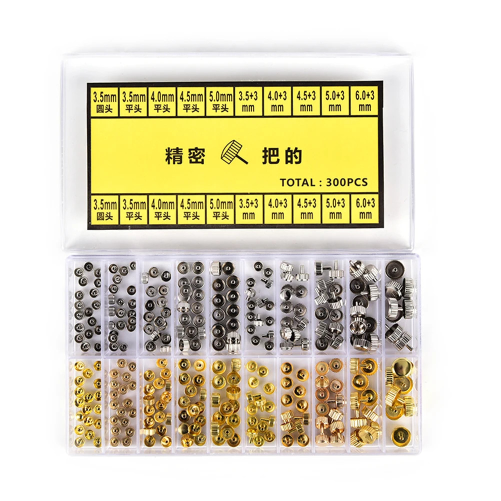 

Waterproof Watch Crown Parts Replacement Assorted Repair Tool Kit for Watchmaker Gold & Silver Dome Flat Head Watch Accessories