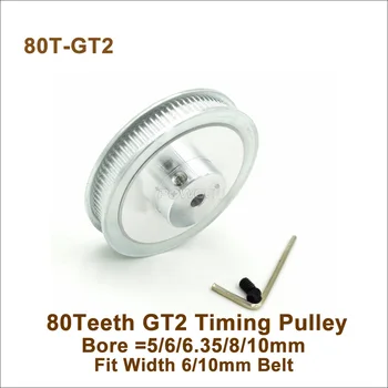 

POWGE 80 Teeth 2GT Timing Pulley Bore 5/6/6.35/8/10mm Fit Width 6/10mm GT2 Timing Belt 3D Printer 80Teeth 80T GT2 Timing Pulley
