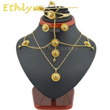 Ethlyn famosa marca de oro de la boda Tradicional Etíope 6 unids Habesha nupcial conjuntos de joyas de oro Africano sistemas de la joyería