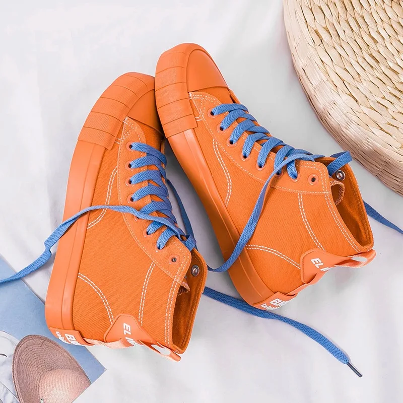 

2019Fashion Canvas Women Shoes Bright Orange High-top Ladies Casual Sneakers Outdoor Breathable Platform Female Leisure Footwear