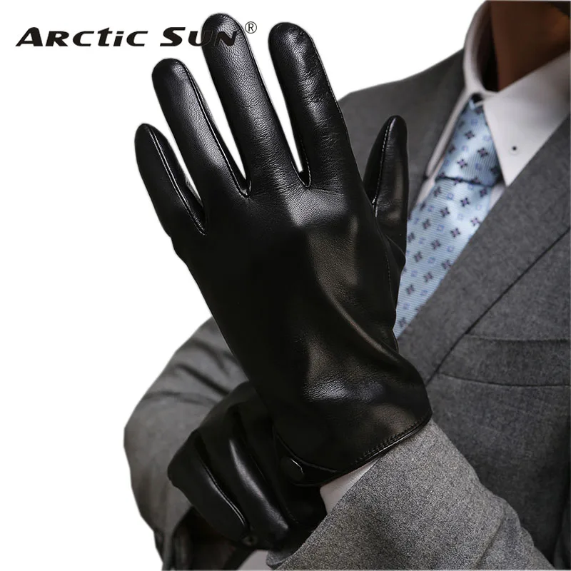 

Men Classic Black TouchScreen Leather Gloves Warm Fashion Winter Genuine Goatskin Driving Glove Five Finger M001NC2