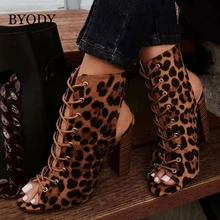 BYQDY Women Lace Up Boots Snake Print Leopard Ankle Boots Square Heel Fashion Pointed Toe Ladies Shoes 2019 New Chelsea Boots 2018 new winter fashion pointed toe lace up genuine leather print flower zip rivets women ankle boots thick heel chelsea boots l