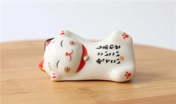 Plutus Lucky Wealth Cats Ceramic Chopsticks Rest Stand Rack Fruit Plate 6pcs - 13
