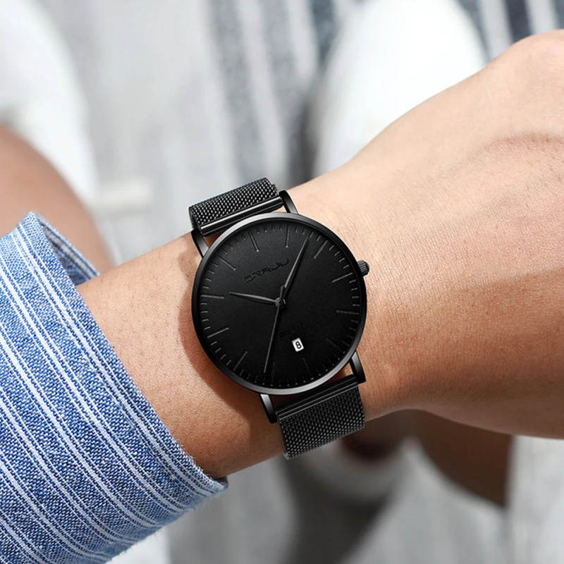 

reloj hombre 2019 CRRJU Top Brand Luxury Men Watch Waterproof Ultra Thin Auto Date Watch Men Mesh Strap Clock Relogio Masculino