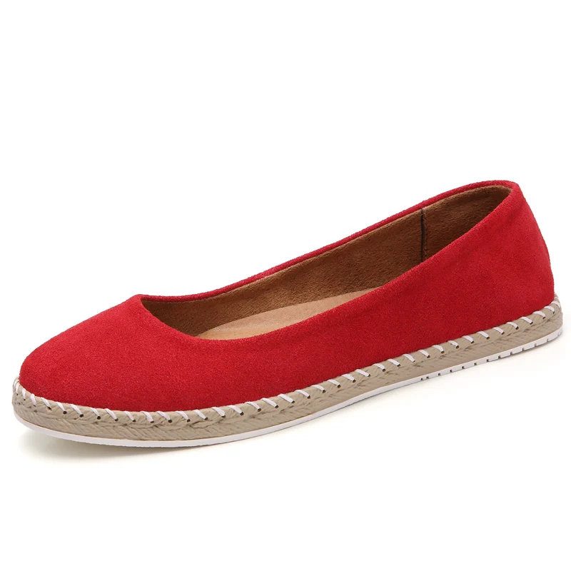 Модная женская замшевая повседневная обувь на плоской подошве; женские лоферы без шнуровки; летние кроссовки ручной работы; обувь для работы; женская обувь для мам; Большой размер 42 - Цвет: Красный