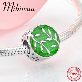 

925 Sterling Silver Green tree of Life enamel leaf pattern fine Beads Jewelry making fit Original Mikiwuu Charms Bracelet