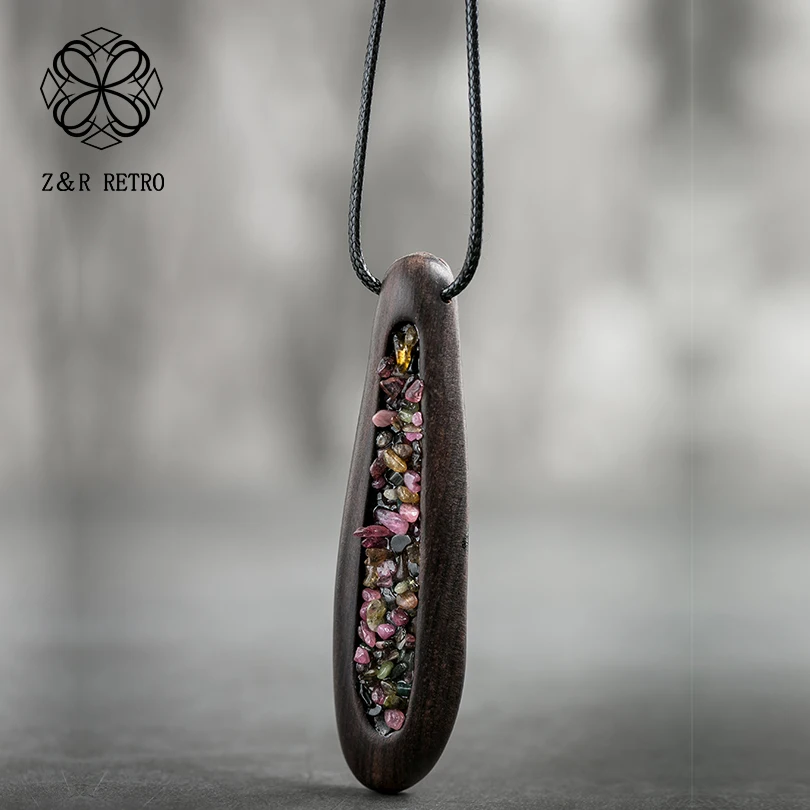 

Natural Colorful Coral Stone Necklaces for Women Wooden Handmade Sandalwood Pendant Necklace Sweater Rope Chain Fashion Jewelry