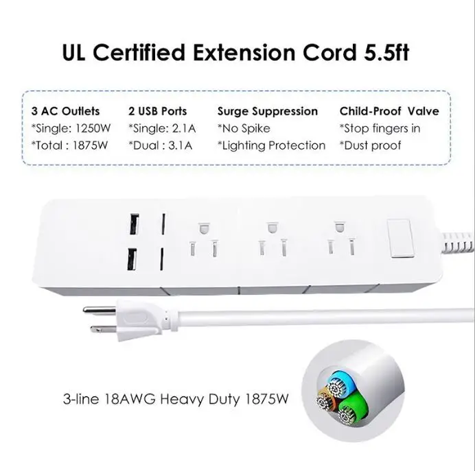 Tuya Smart WiFi Power Strip smart US plug Переключатель перегрузки защита от перенапряжения 3