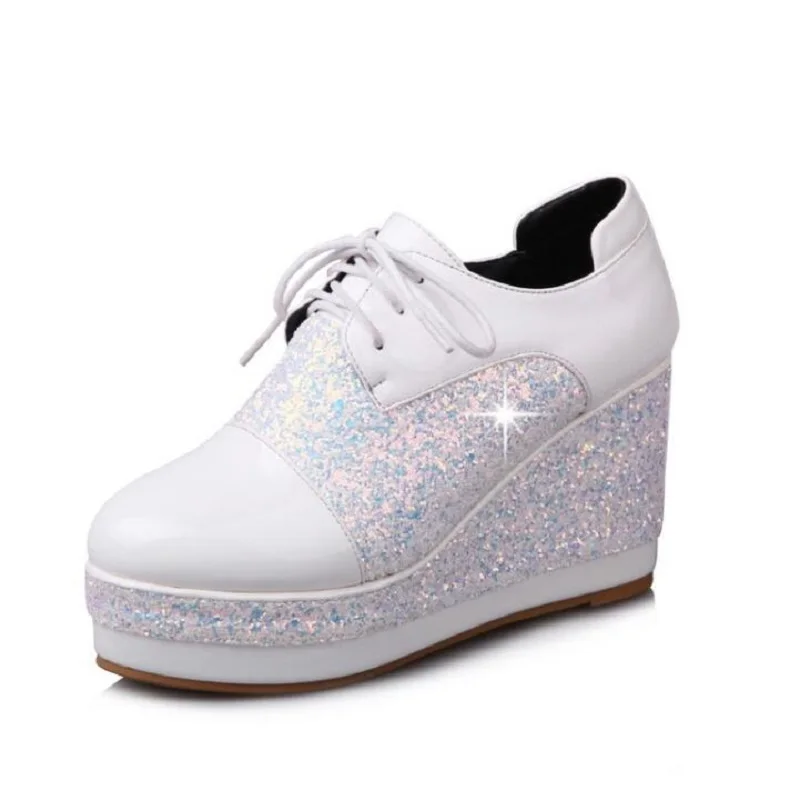 Bling Patent Leather Women Pumps Oxford Chunky Wedge Heels Bling Patent Leather Women Pumps Oxford Chunky Wedge Heels