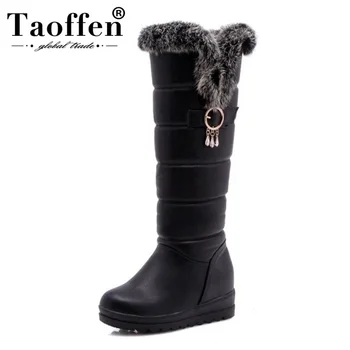 

Taoffen Women Snow Boots Winter Plush Fur Inside Heels Shoes Women Keep Warm Knee High Boots Fashion Cotton Shoes Size 30-42