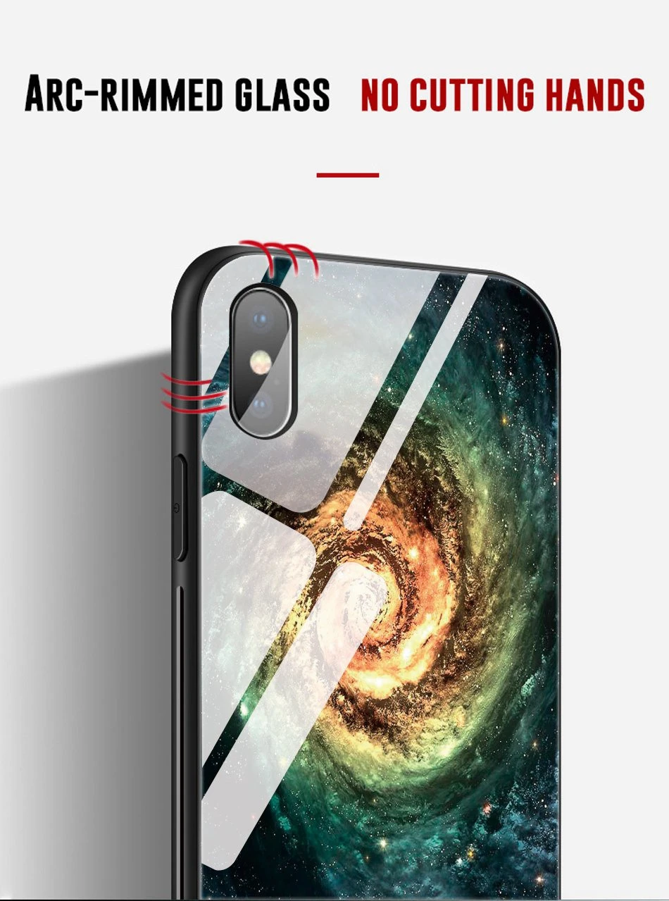 Luxury tempered glass case for iPhone XS Max silicone space patterned phone cover for iPhone XS XR X 8 7 6 6s plus fitted coque  (8)