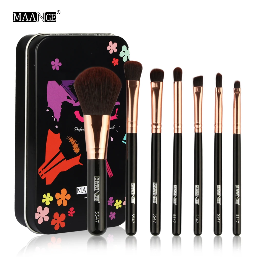 

Makeup Brush Set 7Pc/set Mini Travel brush Set cosmetics kit Powder Foundation Lip Beauty de pinceis de maquiagem with Metal box