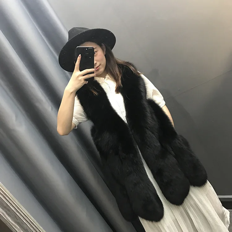 Сезон продажи haining кожа платье действительно длинное пальто меха лисы весь кожаный жилет
