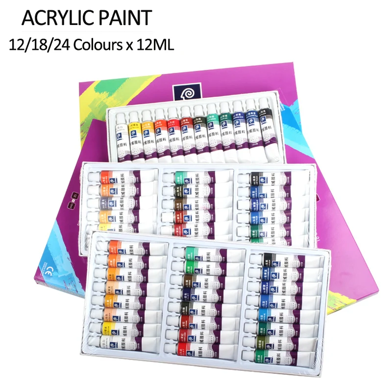 

12/18/24Colors 12ML Acrylic Paint Set DIY Water-resistant Tube Nail Glass Wall Stone Acrylic Painting fabric paint Drawing Tools