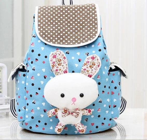 Cute Girls Rabbit Canvas College Schoolbag Travel Shoulder Bag Backpack Bookbag bookbags-for-girls