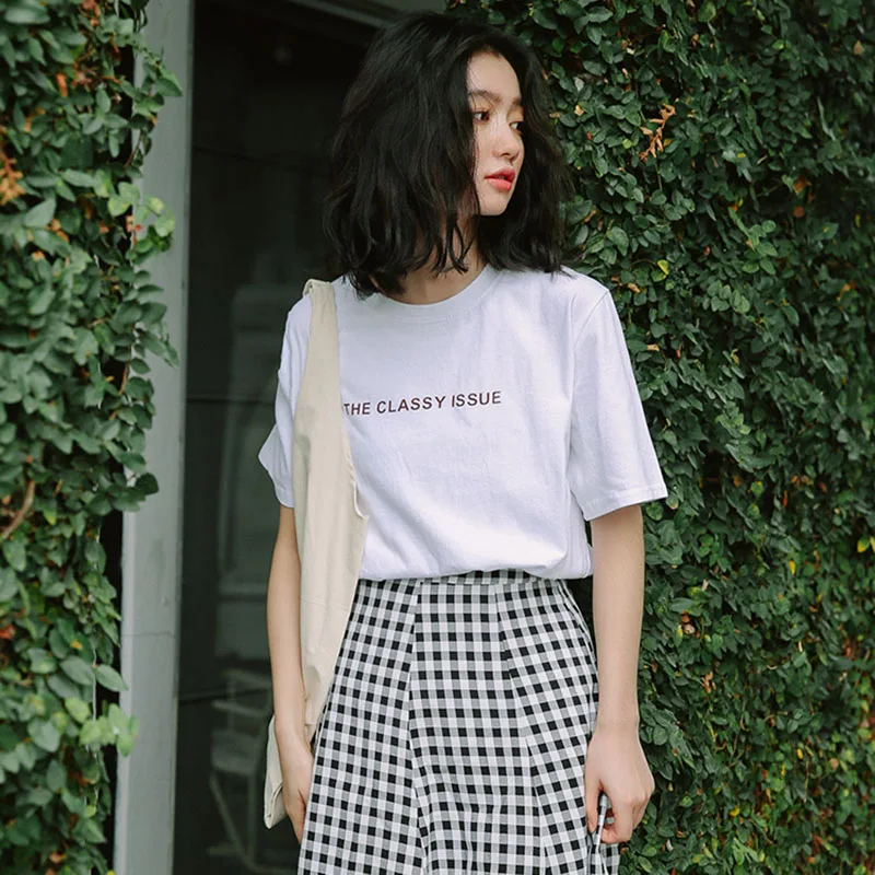 Ulzzang Harajuku модная Корейская летняя футболка для школьниц топы 2018 простые женские