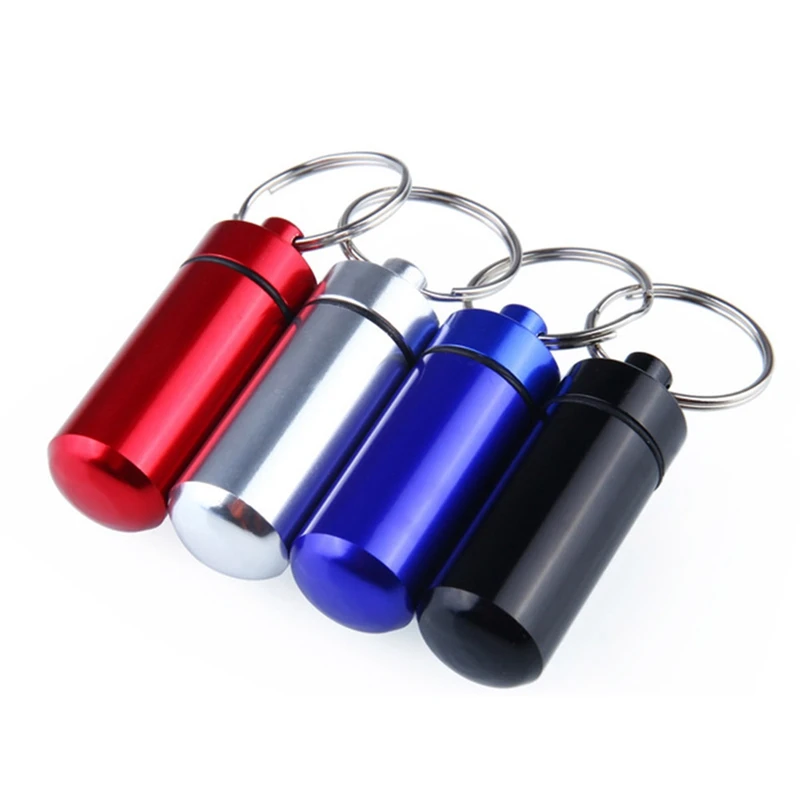 

Portable Waterproof Container Box Aluminum Alloy Pill Medicine Storage Case Container Capsule First Aid Key Ring Keychain Tool