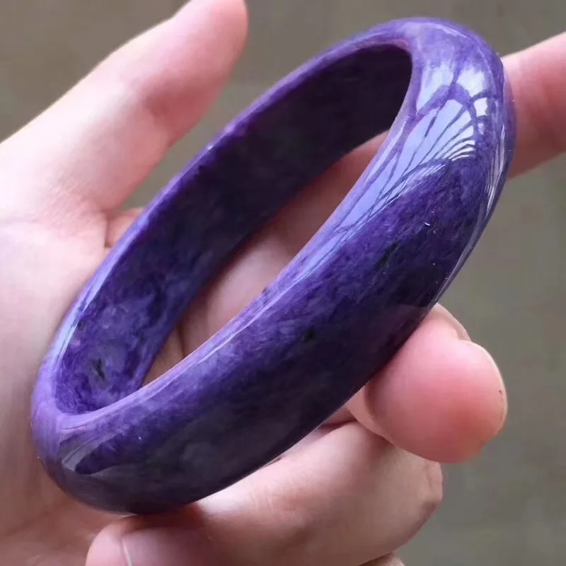 

62.5mm Genuine Natural Purple Charoite Bangles Gemstone Crystal For Women Female Gift 15.5mm Size Fashion Bangle Certificate