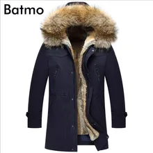 Batmo Новое поступление зимняя высококачественная теплая синяя мужская куртка с капюшоном и подкладкой из кроличьего меха, зимнее теплое пальто с воротником из меха енота для мужчин